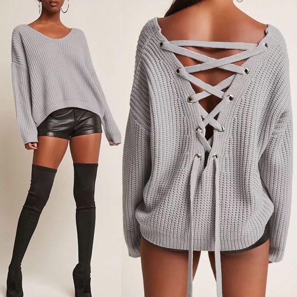 VICTORIA Lace up Back Sweater - NUDE - Picture 4 of 4